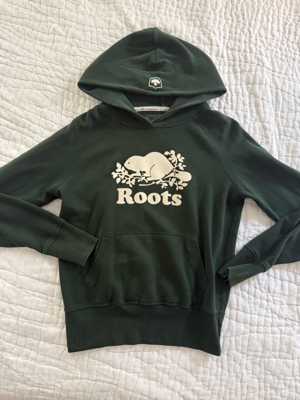 Roots Dark Green Hoodie with White Logo Patch